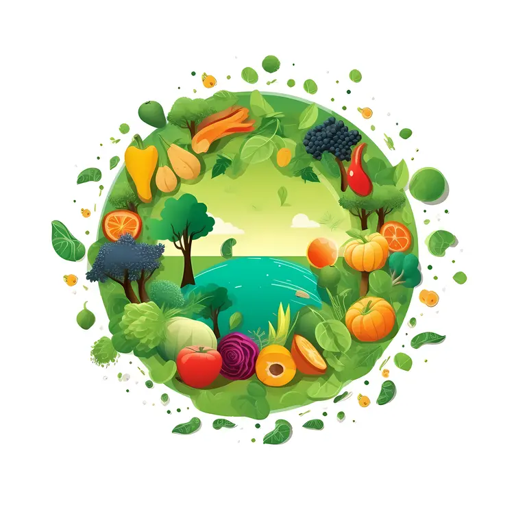Colorful Vegetables and Fruits in Nature Circle
