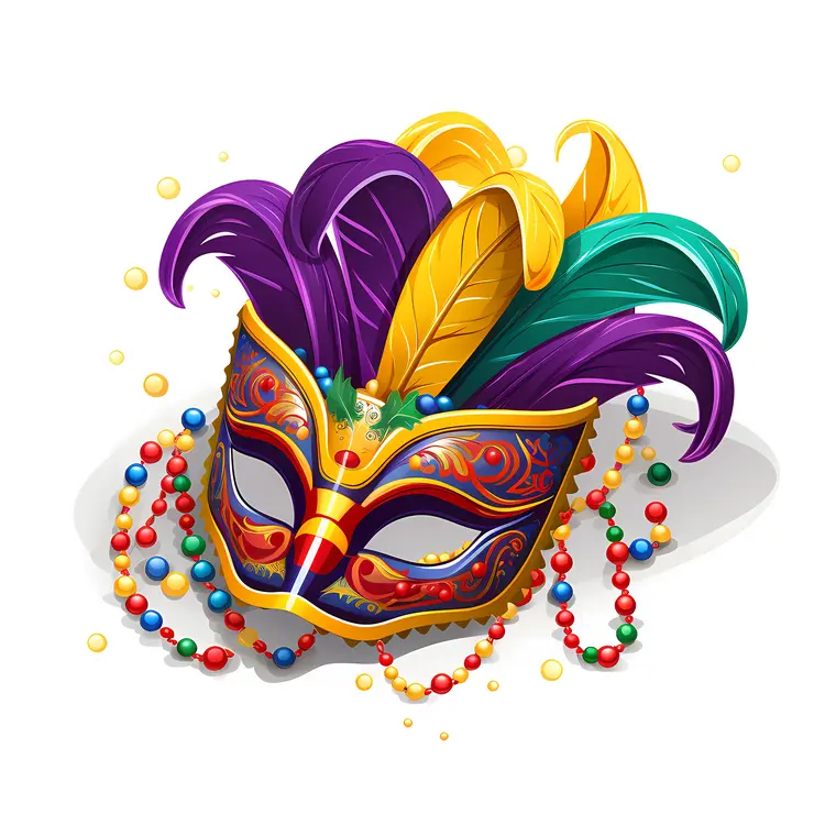 Colorful Mask with Feathers and Beads for Mardi Gras