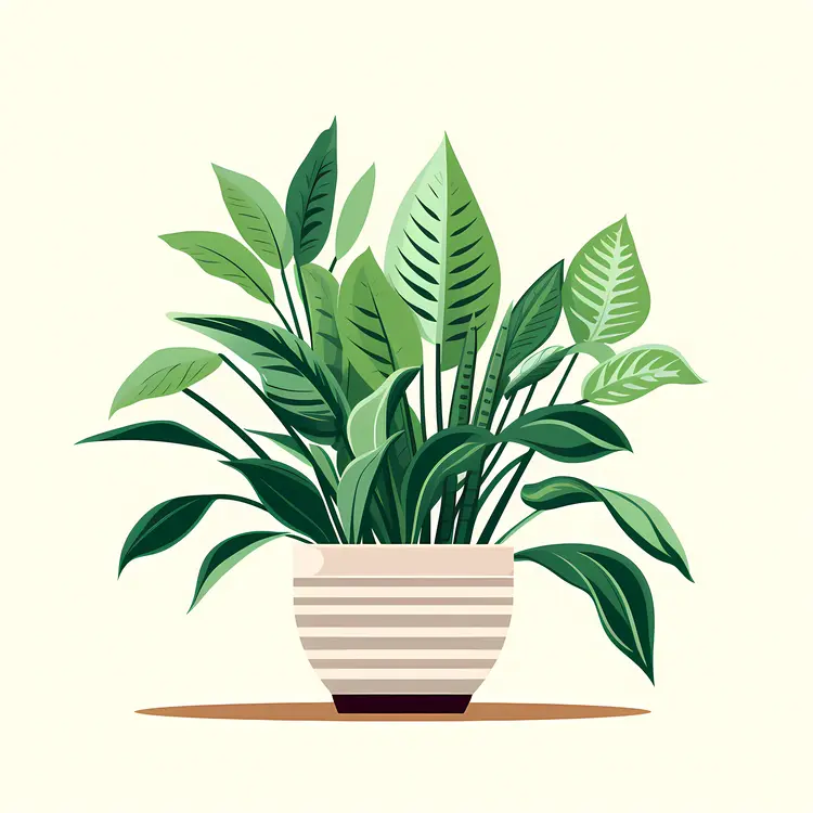 Single Potted Plant in Striped Pot
