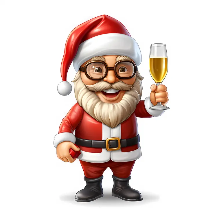 Santa Claus Holding a Champagne Glass