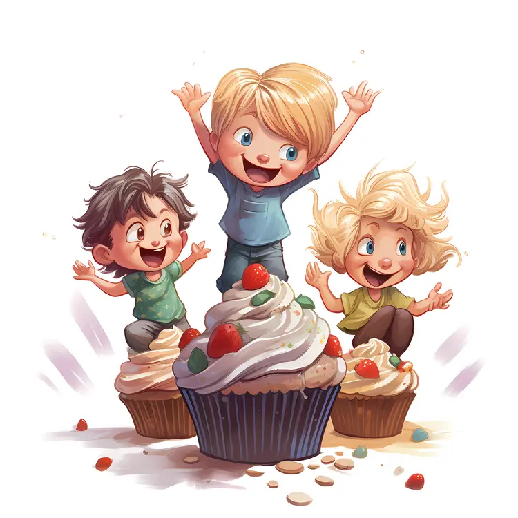 Happy Children with Cupcakes