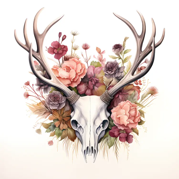Deer Skull with Floral Arrangement