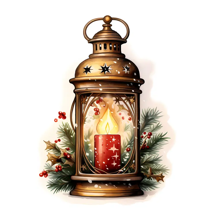 Holiday Lantern with Winter Decorations