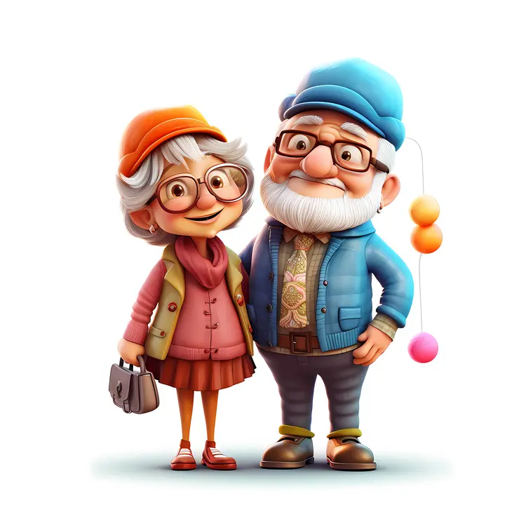 Elderly Couple with Colorful Hats