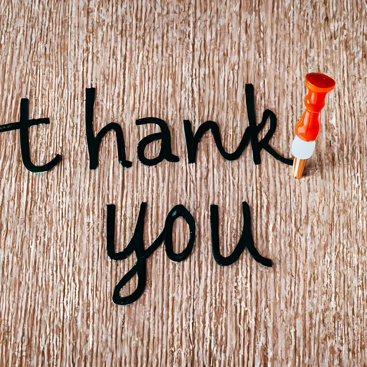 Thank You with Pin on Wooden Background