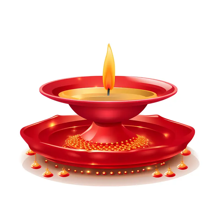Red Diya Lamp with Flame for Diwali Celebration