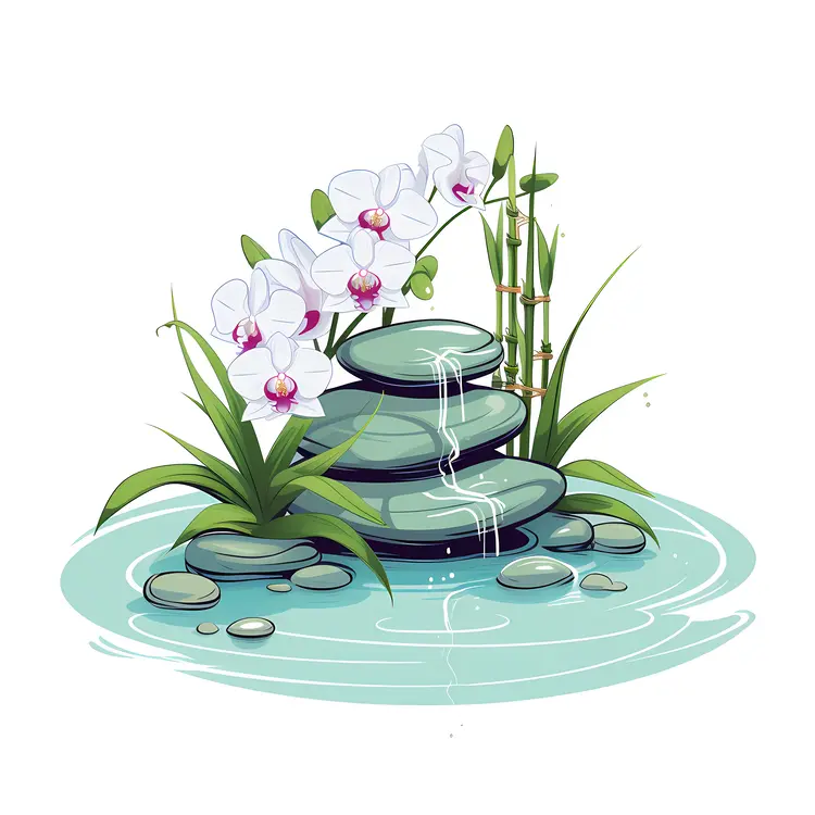 Zen Garden with White Orchids