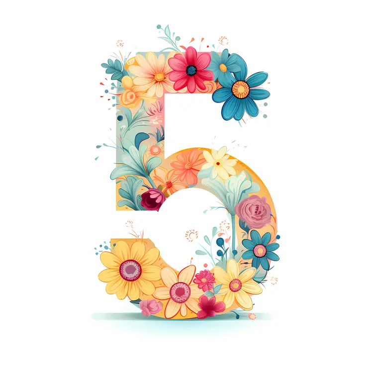 Floral Number 5 with Colorful Flowers