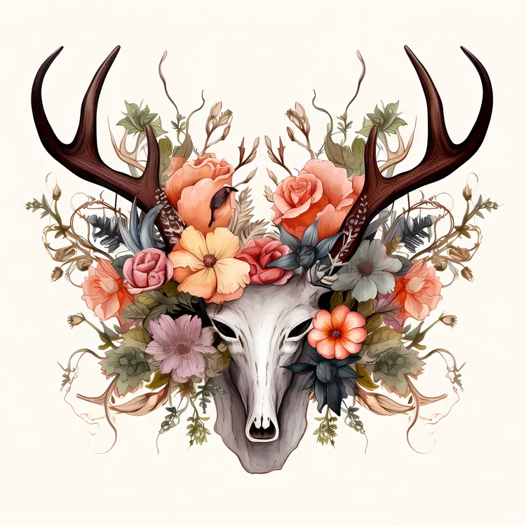 Deer Skull with Mixed Flowers