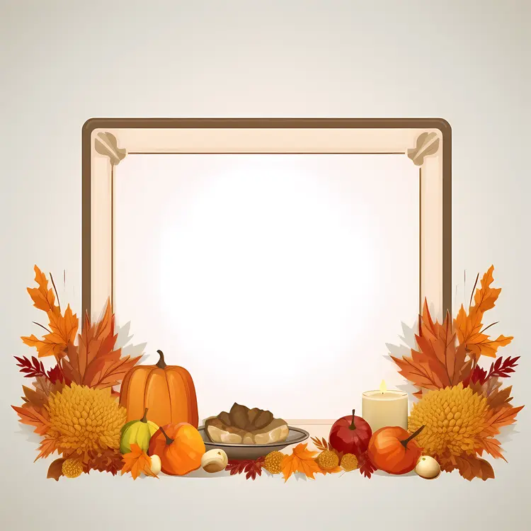 Thanksgiving Autumn Frame with Leaves and Pumpkin