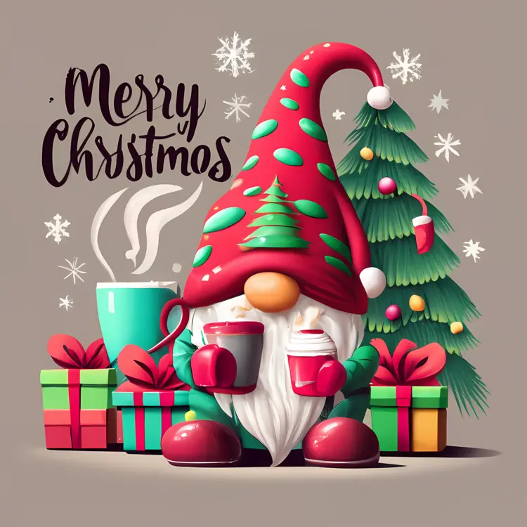 Christmas Gnome with Gifts and Tree