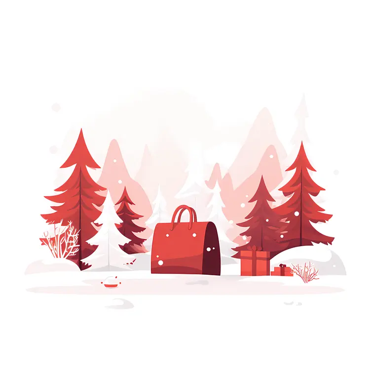 Red Handbag in Winter Forest