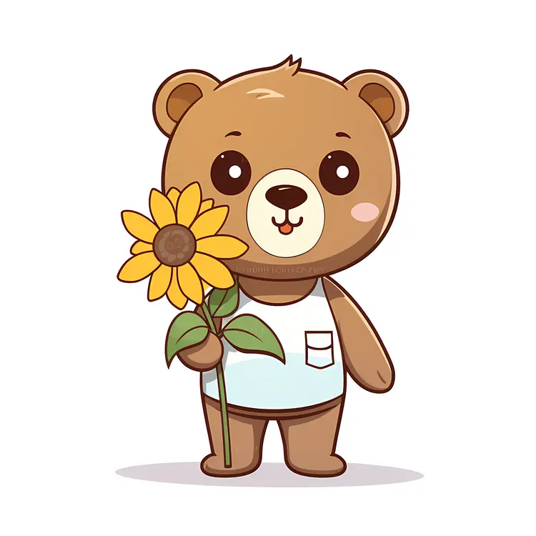 Cute Bear Holding Sunflower Illustration