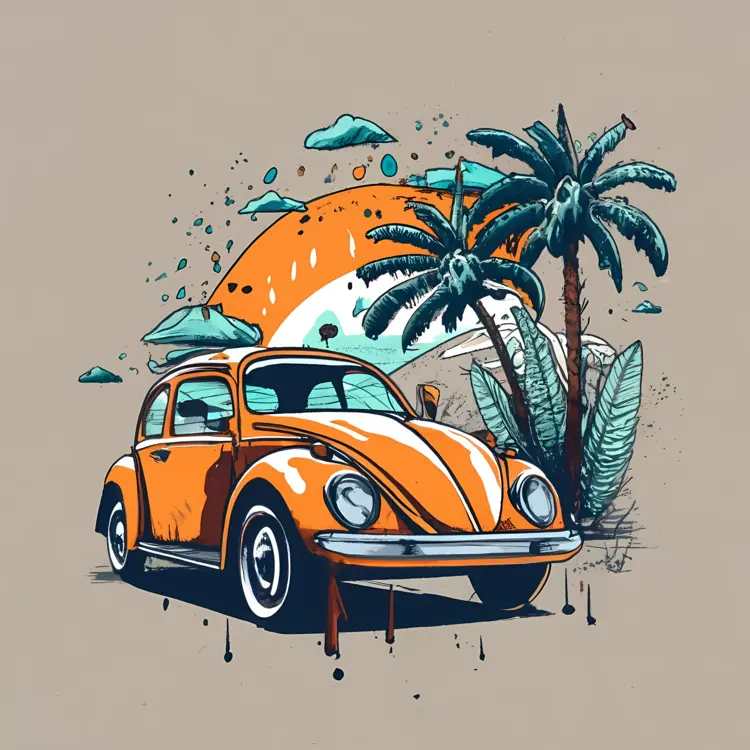 Orange Car on Tropical Beach