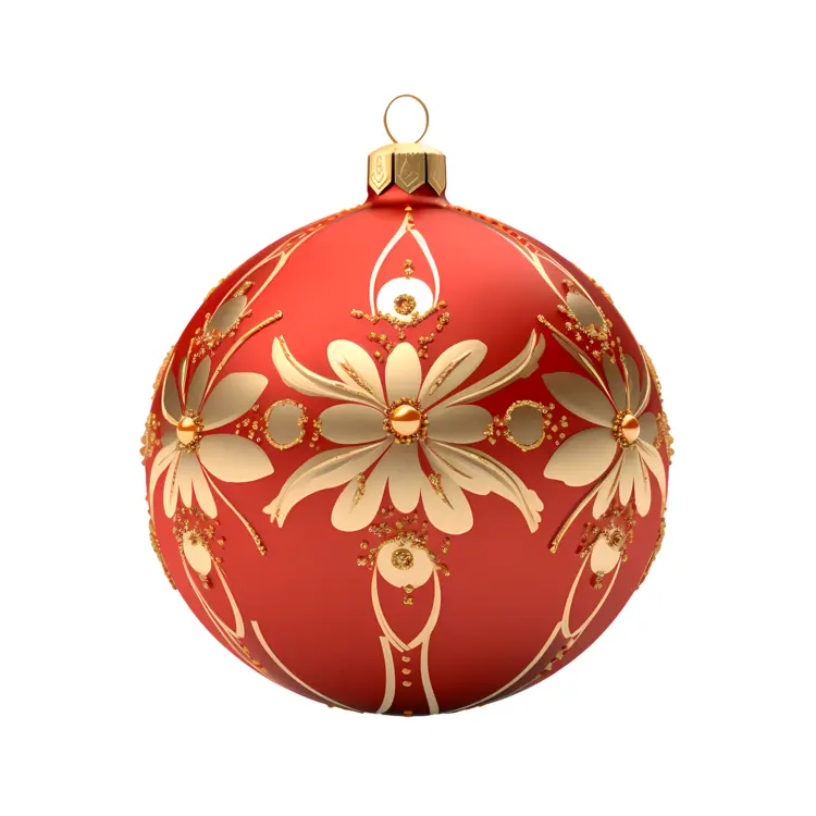 Red Christmas Ornament with Gold Daisy Patterns