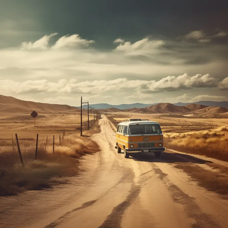 Vintage Van on Desert Road