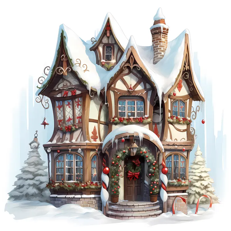 Snowy House with Christmas Decorations