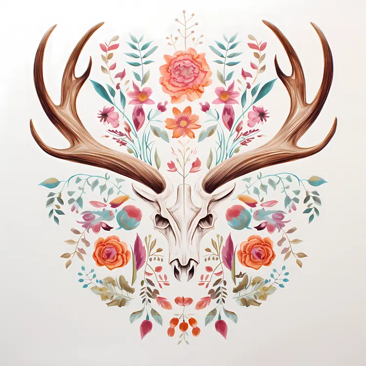 Deer Skull with Vibrant Flowers
