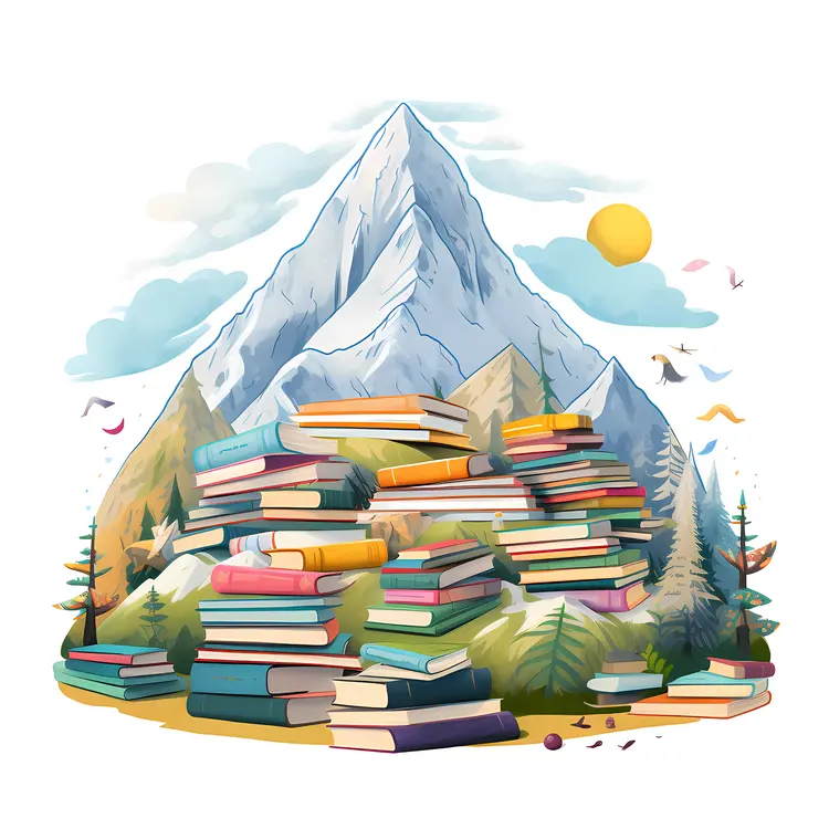 Mountain of Books in Nature