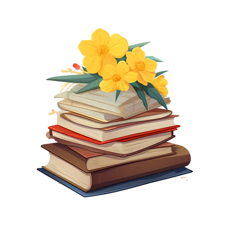 Stack of Books with Yellow Flowers
