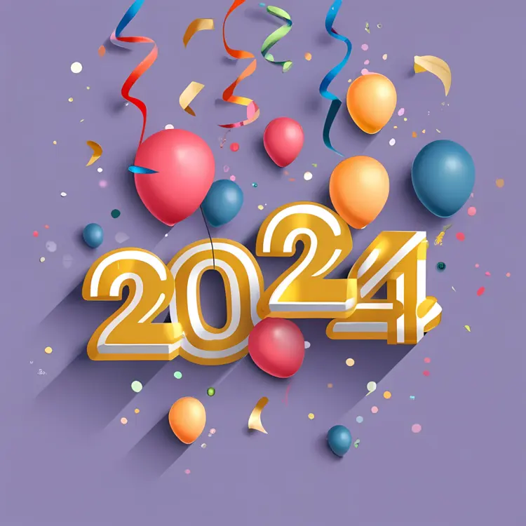 2024 Celebration with Colorful Balloons