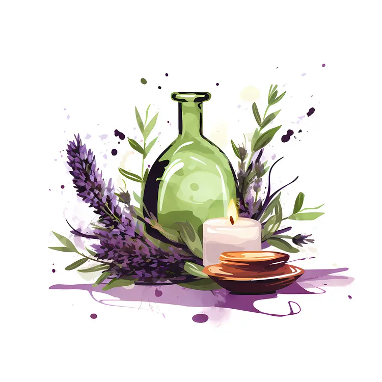 Green Bottle and Candle for Aromatherapy