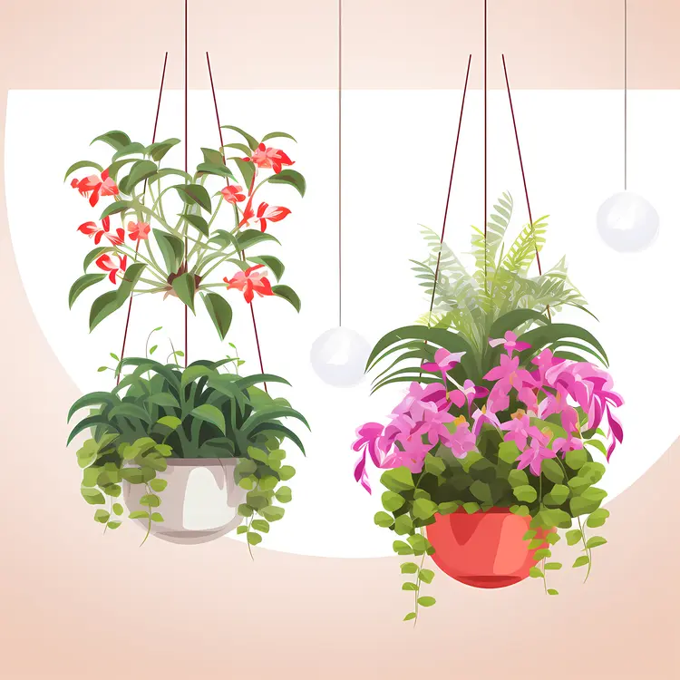 Colorful Hanging Plants in Pots