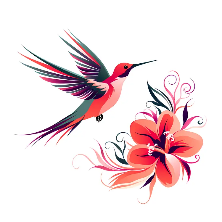 Hummingbird and Stylized Flower Illustration