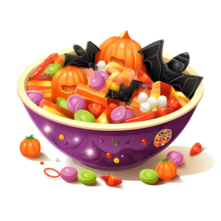 Halloween Candy Bowl with Bats and Pumpkins