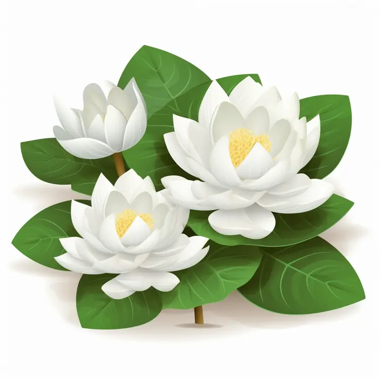 Beautiful White Lotus Flowers with Green Leaves