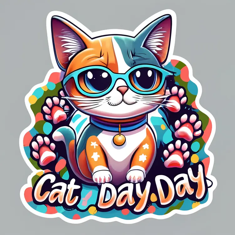 Cat Day Celebration with Cute Cat and Glasses