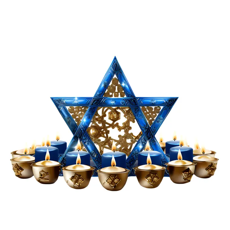 Blue and Gold Star of David with Candles for Hanukkah