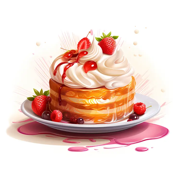 Small Cake with Strawberries and Whipped Cream