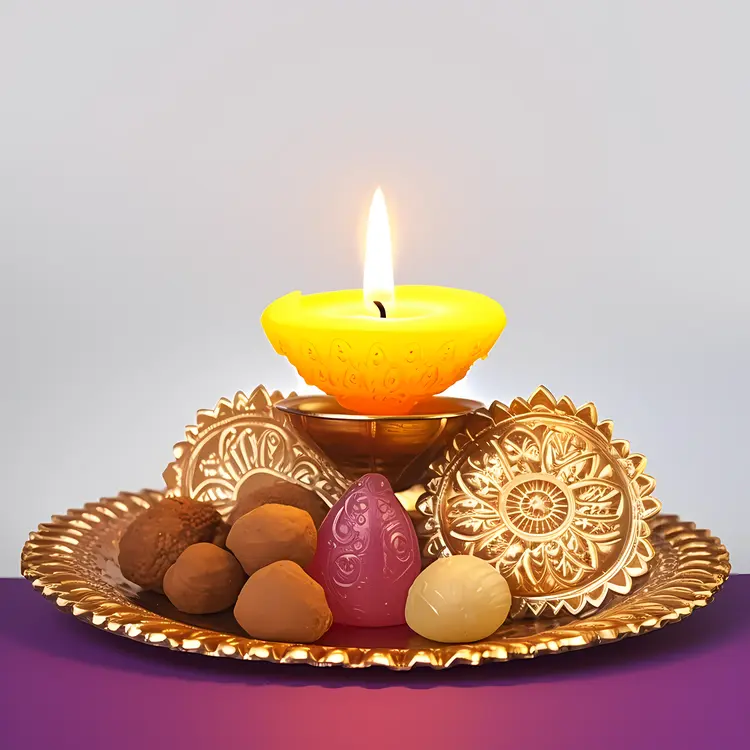 Decorative Candle on Plate with Sweets