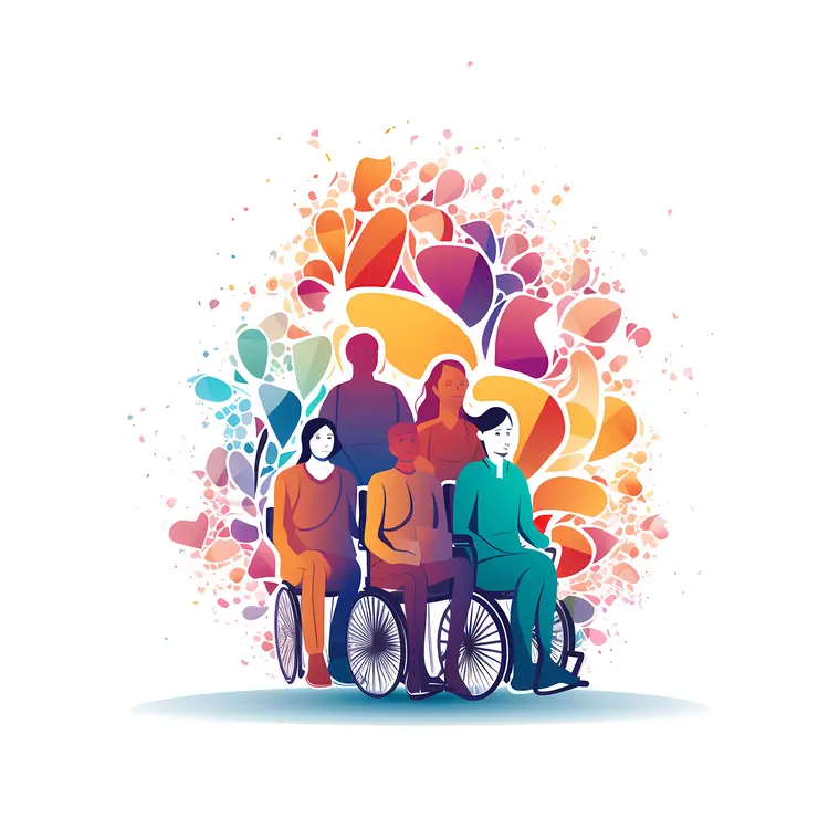 Group of People with Wheelchairs and Colorful Background