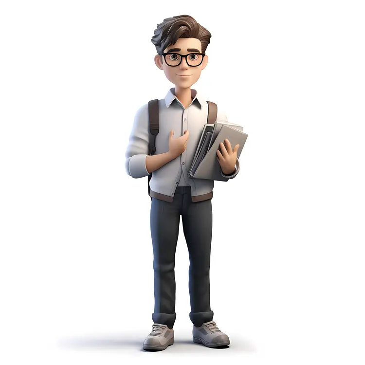 Boy with Glasses Holding Books