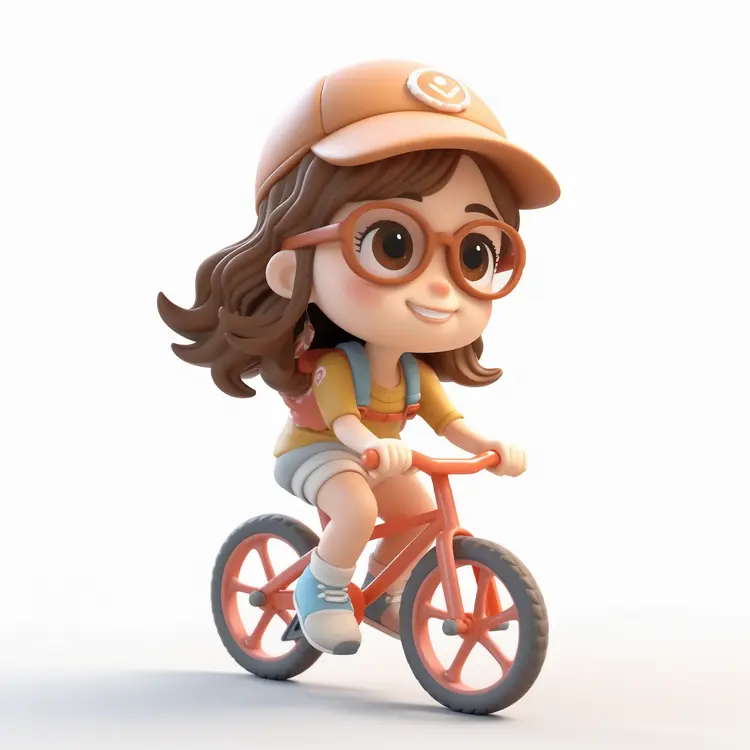 Girl with Glasses Riding Bicycle