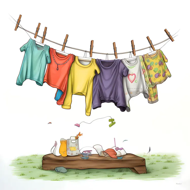 Colorful Clothes Hanging on a Clothesline