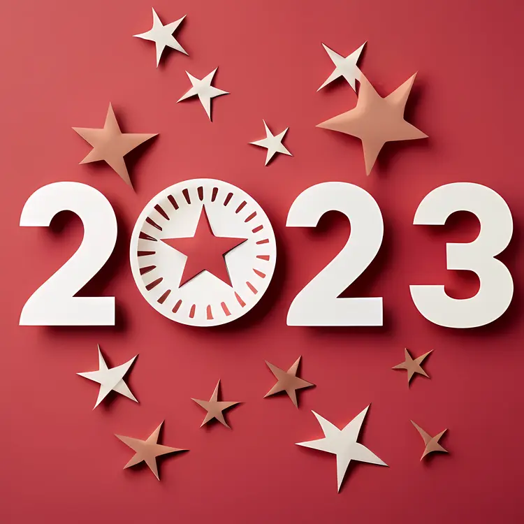 2023 with Stars on Red Background