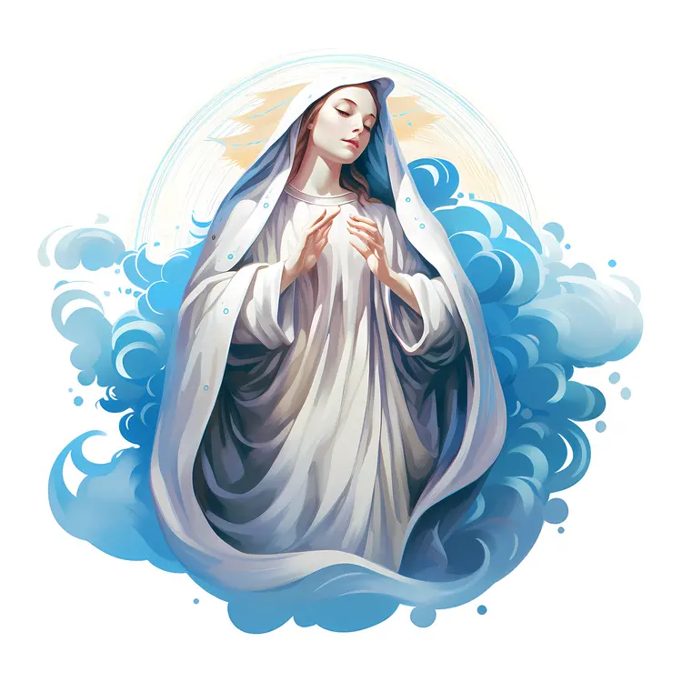Virgin Mary Surrounded by Blue Clouds