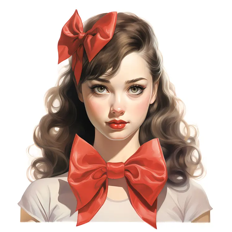Lovely Girl with Red Bow
