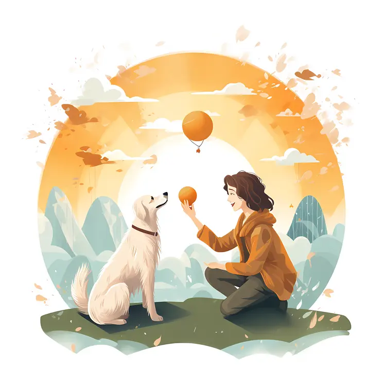 Person and Dog with Balloon