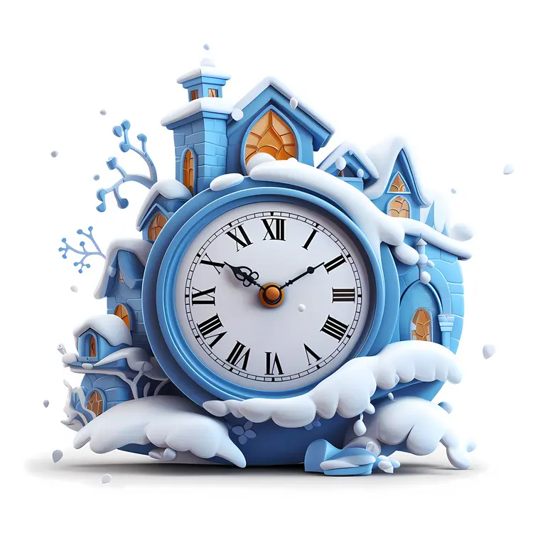 Snowy House Clock with Winter Scene