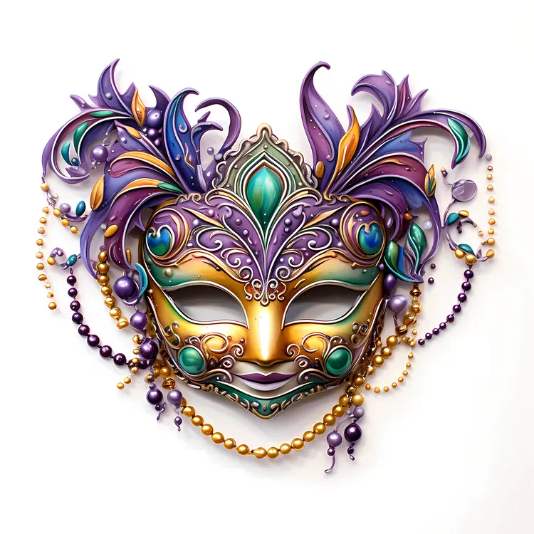 Purple Mask with Feathers and Beads for Mardi Gras