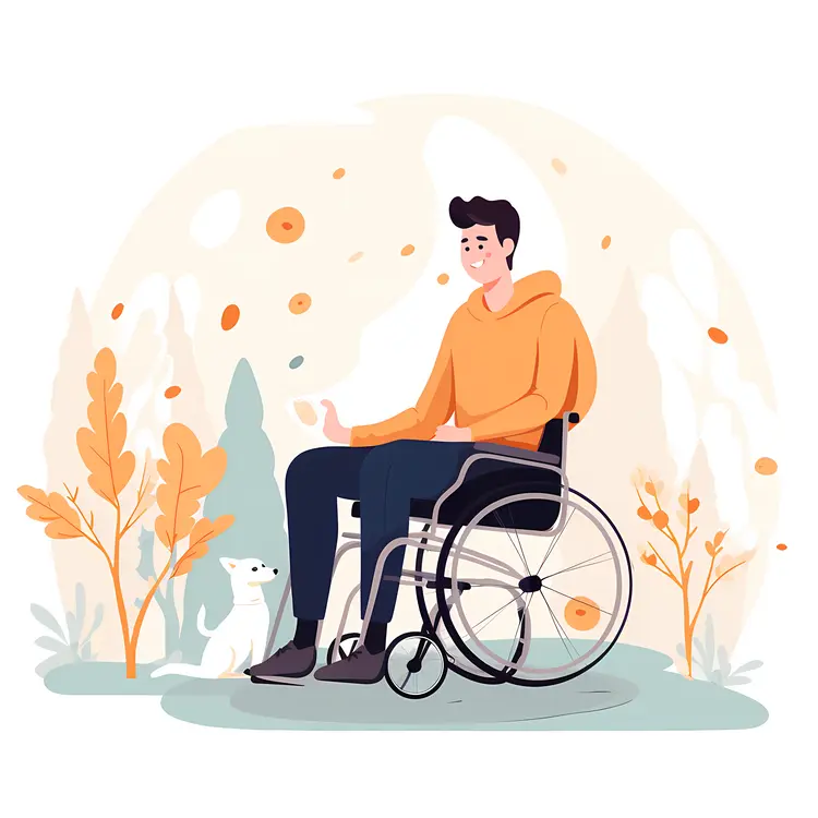 Man with Wheelchair and Dog in Autumn