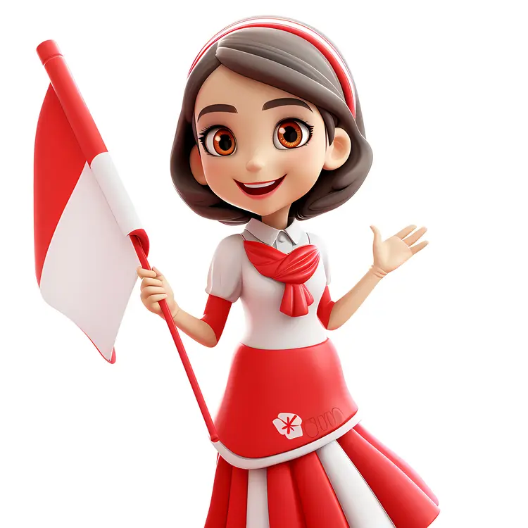 Cheerful Girl Waving Flag for Independence Day Celebration