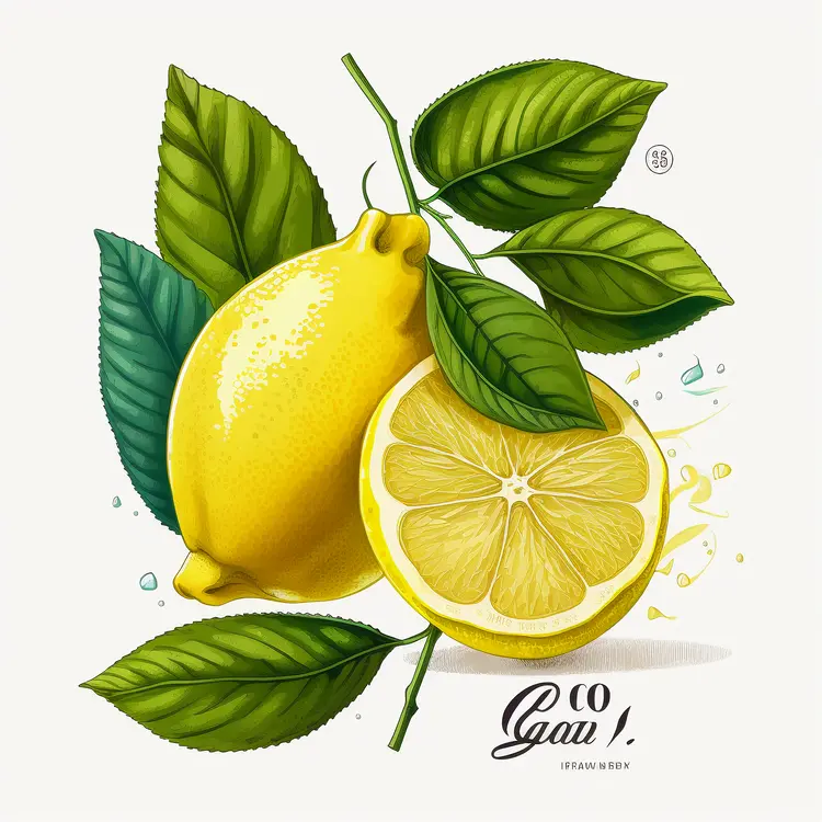 Fresh Lemon with Green Leaves Illustration