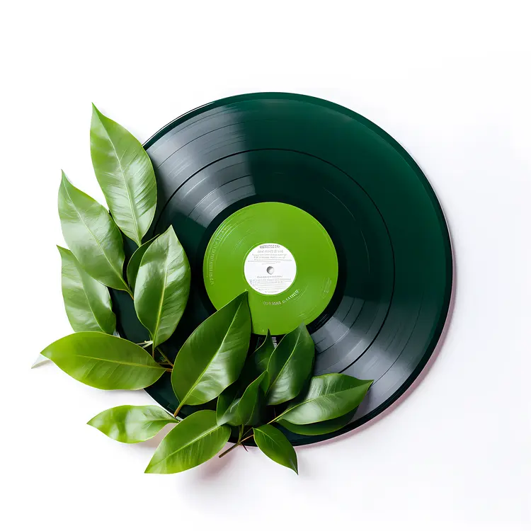 Green Vinyl Record with Leaves