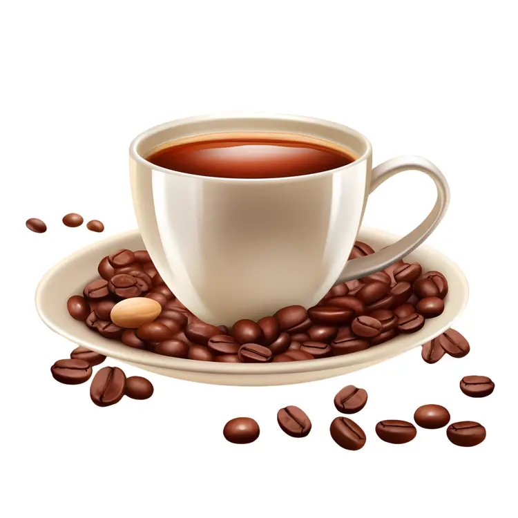 Coffee cup with beans on saucer