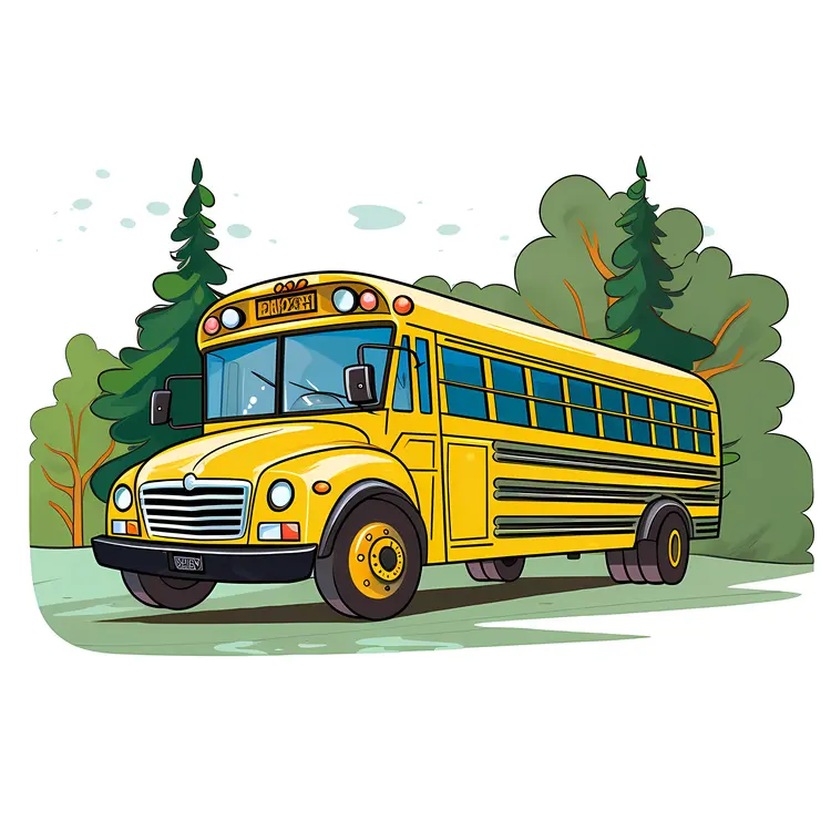 Yellow School Bus in a Forested Area